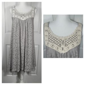 NWT A'reve Sleeveless Gray Midi Dress w/ Rosette Cream Crocheted Neckline